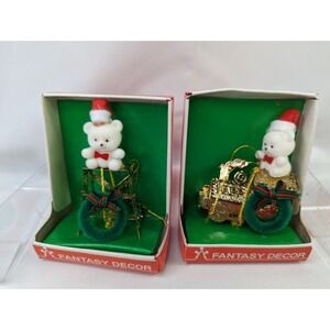 Fantasy Decor White Bear Gold Ornament Lot Train Ladder #1